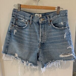 Agolde Light Blue Distressed High-Rise Denim Shorts